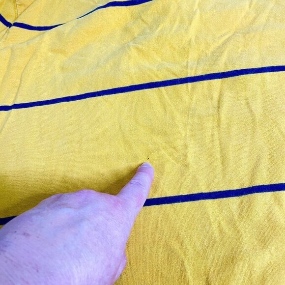Chaps Size M Mens 1/4 Zip Pullover Long Sleeves Yellow Navy Striped Mock Neck - Picture 10 of 12